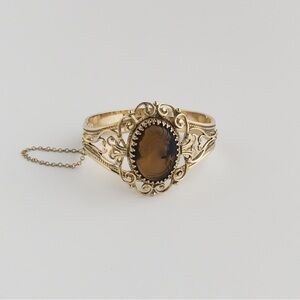 Vintage Whiting & Davis Ornate Intaglio Glass Cameo Bangle Bracelet Signed 1950s